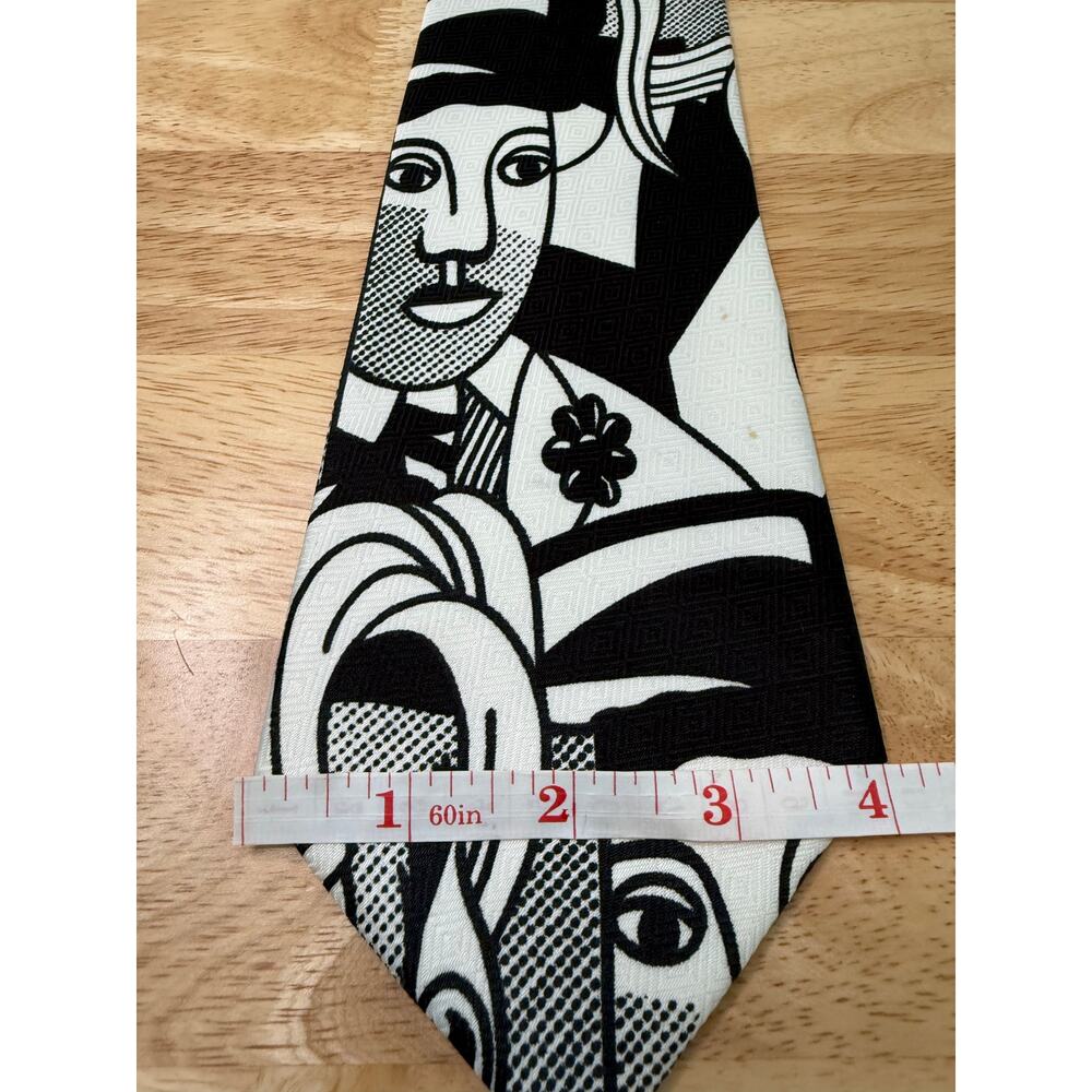Fratello Men's Hand Made Neck Tie Picasso Inspired Black & White - Picture 11 of 13